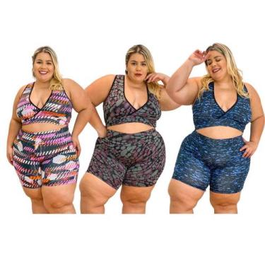 Imagem de Kit 3 Conjuntos Fitness Feminino Short e Top Roupa Academia - Maria Ma