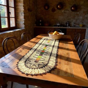 Imagem de Caminho de Mesa Oval Tons de Inverno Crochê Polipropileno 1,30MX40CM Azul Artesanal