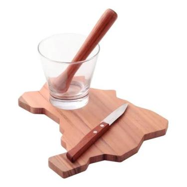 Imagem de Kit Caipirinha Brasil Com Tábua + Amassador + Faca 3 + Copo 350ml 1023