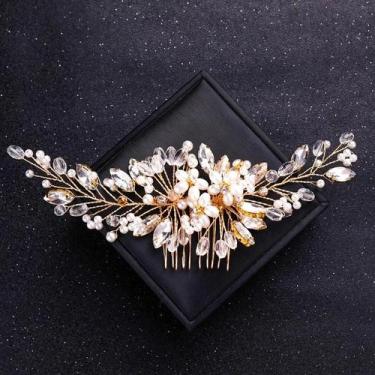 Imagem de Tiara De Cristal Dourado Com Pérolas Para Mulheres, Acessórios De Cabe