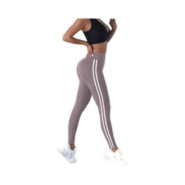 Imagem de Leggings Esportivas Femininas De Cintura Alta Com Listras, Slim, Para 