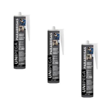 Imagem de Kit C/ 3 PU Selante Parabrisa Juntas Metal Vidro Unipega Preto 280ml