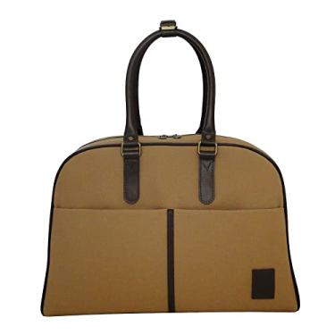 Imagem de Mala de Bordo Média Lona Com Couro Bolsa Viagem de Mão Mille Cor:Cáqui