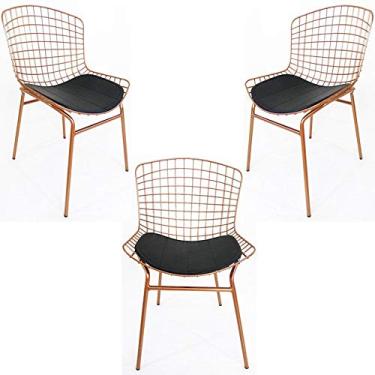 Imagem de Kit 3 Cadeiras BERTÓIA cobre assento preto tubular - Poltronas do Sul