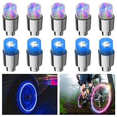Imagem de FICBOX 10 peças de luzes de LED para rodas, luz de flash, tampa de válvula de pneu para carro, caminhões, motocicletas, bicicletas (azul + multicolorido)