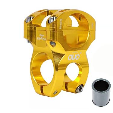 Imagem de Hastes de guidão de bicicleta 35 mm com espaçador ajustável 31,8 a 25,4 de liga de alumínio CNC curto para a maioria das bicicletas, bicicletas de estrada, MTB, BMX, equipamento fixie, ciclismo (dourado)