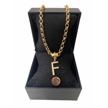 Imagem de Colar Feminino Elo Português Grosso 6mm Letra "F"