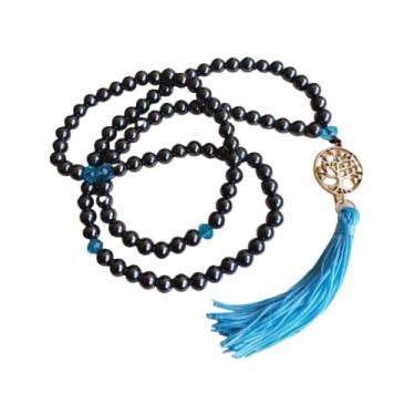 Imagem de Japamala 108 Contas de Pedra Natural Hematita com Cristal de Vidro (Azul Claro)