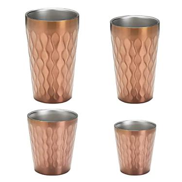 Imagem de UPTALY Copos de cobre de aço inoxidável 4 peças (450ml/ 350ml/ 300ml/ 175ml), copos ondulados de água, canecas de chá gelado espessas, canecas de cerveja de parede dupla, xícaras de café de metal, para ambientes internos e externos