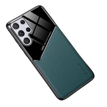 Imagem de OIOMAGPIE Capa de telefone leve de couro magnético + vidro fashion para Samsung Galaxy S22 S21 S20 Plus Ultra FE Shell, proteção de lente capa traseira amigável à pele (verde, S20 Plus)