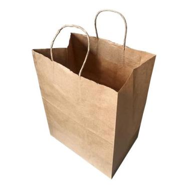 Imagem de 100 Sacolas De Papel Kraft Alça Torcida Delivery Tamanho Grande G 26x33x17,5