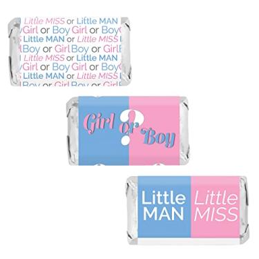 Imagem de Mini embalagens para barra de doces Baby Gender Reveal Party - 45 adesivos