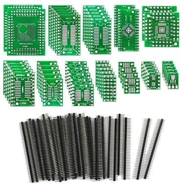 Imagem de KeeYees Kit de 12 tipos de adaptador SMD para DIP PCB Proto Board SOP8 SOP10 SOP14 SOP16 SOP20 SOP24 SOP28 0402/0603/0805 SMT SOT89/SOT223 TQFP100 QFN32 QFN44/48 com 40 peças de cabeça de pino de 2,54 mm