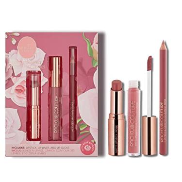 Imagem de Rachel Couture Kit labial completo | Inclui batom, delineador labial e brilho labial | vegano e livre de crueldade | Infundido com extrato de rosa - rosa
