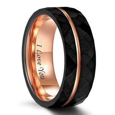 Imagem de Frank S.Burton aliança de casamento de tungstênio preto multifacetado de 6 mm 8 mm para homens e mulheres martelada ouro rosa ajuste confortável tamanho 5-14