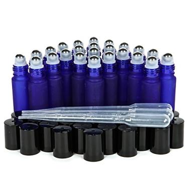 Imagem de Vivaplex, 24, Frosted, Cobalt Blue, garrafas roll-on de vidro de 10 ml com bolas de rolo de aço inoxidável. 3 – 3 ml de conta-gotas incluídos