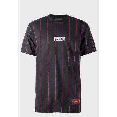 Imagem de Camiseta Prison Listrada Pink Lines Preta