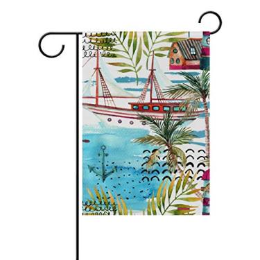 Imagem de My Daily Aquarela marinha iate palmeiras decorativa bandeira dupla face 71 x 101 cm