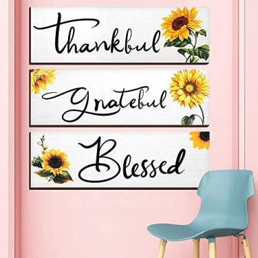 Imagem de Idle Decormay 3 peças conjunto floral citações inspiradoras grato abençoado decorativo pendurado sinal decoração de parede para casa quarto cafeteria bar (estilo 2)