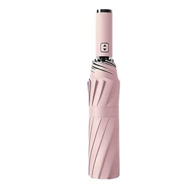 Imagem de NW 1776 Guarda-chuva dobrável UV sol e chuva, monocromático design simples, guarda-chuva de negócios 10 guarda-chuvas rígidos abre e fecha automaticamente guarda-chuva, Rosa, G