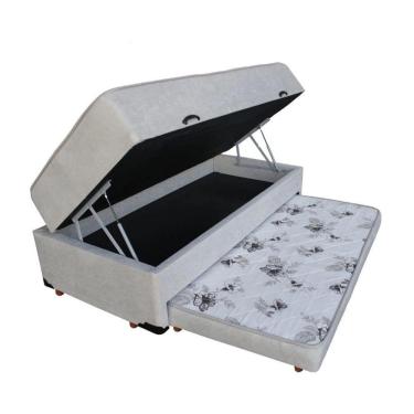 Imagem de Cama Box Baú Solteiro Conjugado Espuma com Cama Auxiliar Bicama 3 em 1  - Suede Bege