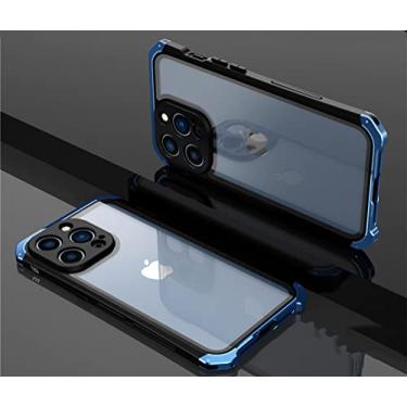 Imagem de Para caixa de vidro de metal de alumínio à prova de choque para iPhone 14 13 Pro Max 14 Pro XR XS MAX 7 8 Plus X Capa à prova de choque, preto azul, para iPhone14ProMax