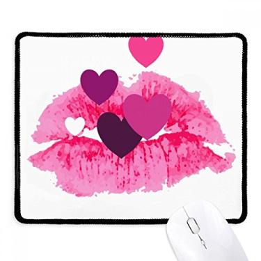 Imagem de Mousepad rosa lábio corações dia dos namorados borda costurada tapete de borracha para jogos