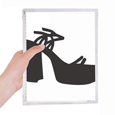 Imagem de Caderno de salto alto feminino preto com desenho de folhas soltas diário recarregável