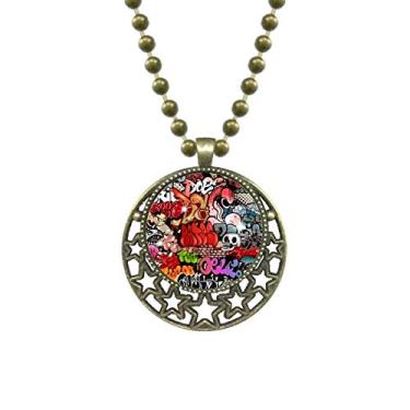 Imagem de DIYthinker Graffiti Street Colar com pingente colorido de caveira para parede com pingente de estrela, corrente de lua