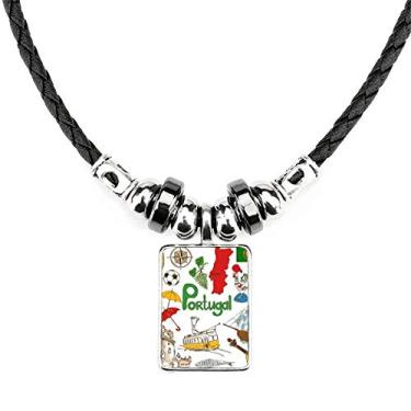 Imagem de DIYthinker Colar com bandeira nacional de Portugal Landscap com pingente de corda de couro