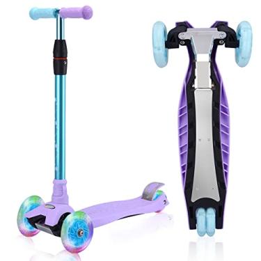 Imagem de Scooter de 3 rodas para crianças de 6 a 12 anos, scooter infantil com rodas iluminadas, design de deck resistente e ajustável em 4 alturas, adequado para crianças de 3 a 12 anos