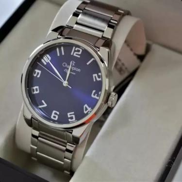 Imagem de Relogio Champion Prateado Visor Azul Grande Numeros Cn27652f