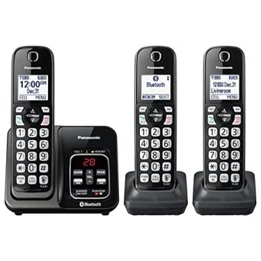 Imagem de Panasonic Sistema de telefone sem fio expansível com Bluetooth Link2Cell, assistente de voz, máquina de atendimento e bloqueio de chamadas - 3 aparelhos sem fio - KX-TGD663M (preto metálico)