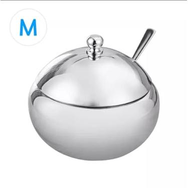 Imagem de Panelas de tempero de aço inoxidável Caixa de sal Condimento de intestino de açúcar Caddy Container Holder com tampa de colher para catering Hosting Parties Kitchen