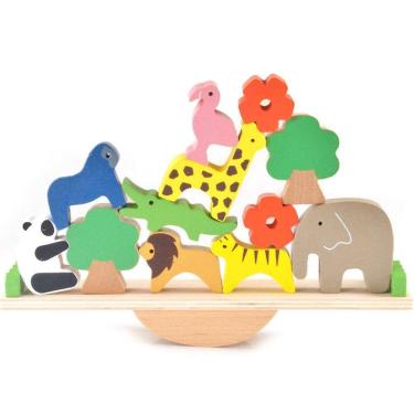 Imagem de Azul de madeira animal lua blocos educativo crianças brinquedo presente