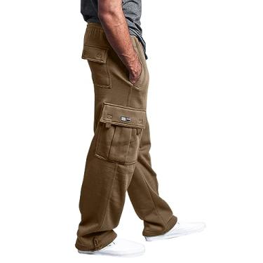 Imagem de Calças de moletom masculinas joggers calças cargo pesadas ajuste solto cordão confortável elástico cintura elástica calças esportivas, Caqui, XXG
