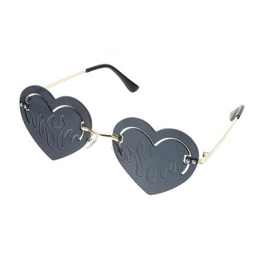 Imagem de Abaodam 1 Par óculos de coração óculos de pesca óculos de moda engraçado óculos sem armação oculos de sol óculos em forma de coração óculos de sol sem aro passarela decorar Senhorita Metal