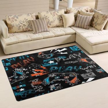 Imagem de Tapetes de área fria de grafite com sinal de joystick preto azul 0,5 x 0,8 m tapete amigável para animais de estimação, tapete de brincar para quarto, escritório, quarto, decoração de casa moderna