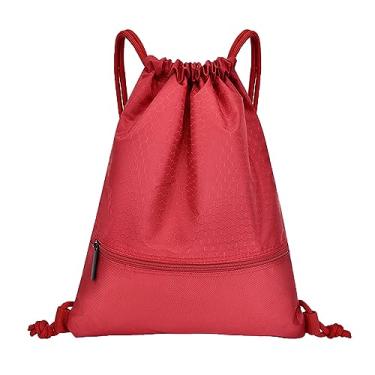 Imagem de Mochila com cordão, bolsa de corda, mochila de nylon para academia, compras, esportes, ioga, moldura externa, Vermelho, One Size, Mochilas Tote