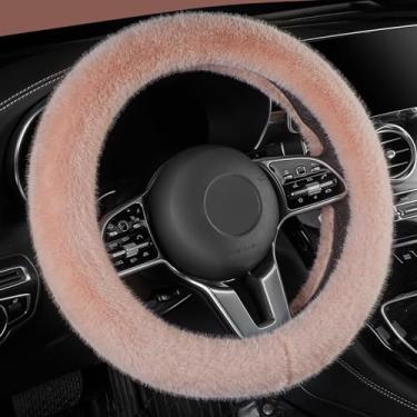 Imagem de LACDL Capas de volante de inverno felpudas para mulheres, capa de roda de carro fofa e quente para jipe de caminhão F150, capa de alça de carro de pelúcia super macia para clima frio, rosa, 40cm