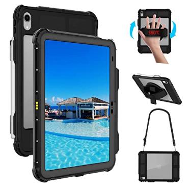 Imagem de Nowvnvuy Capa impermeável para iPad 10ª geração com película integrada, proteção completa para iPad 10ª e 10,9 polegadas com suporte para caneta, suporte, alça de ombro, compatível com teclado mágico