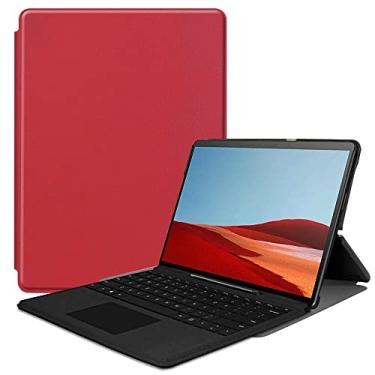 Imagem de ZZOUGYY Capa de tablet para Microsoft Surface Pro X de 13 polegadas (versão 2019/2021), capa de couro leve com suporte fólio ultrafina para Microsoft Surface Pro X 13 polegadas (KST-Red)