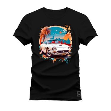 Imagem de Camiseta Plus Size Agodão T-Shirt Unissex Premium Macia Estampada Carro Paisagem Preto G4