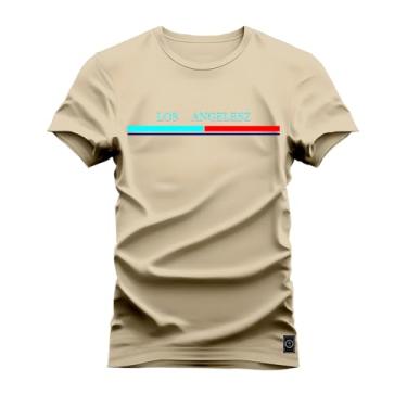 Imagem de Camiseta Plus Size Algodão Estampada Premium Los Angeles Tira Bege G5