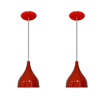 Imagem de Kit com 02 Luminarias Pendentes Modelo Funil - Ideal para Cabeceira de Cama, Balcão, Bancada (Vermelho)