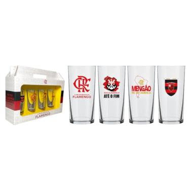 Imagem de Conjunto 4 Copos Vidro Long Drink Flamengo Mengao - Historia 300ml Licenciado