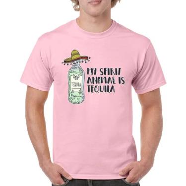 Imagem de Camiseta masculina My Spirit Animal is Tequila Cinco de Mayo Party Drinking, Rosa claro, XG