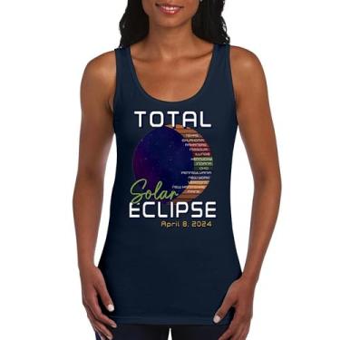 Imagem de Total Solar Eclipse Path Camiseta regata feminina apenas com óculos de eclipse 8 de abril de 2024 festa astronomia sol lua, Azul marinho, G
