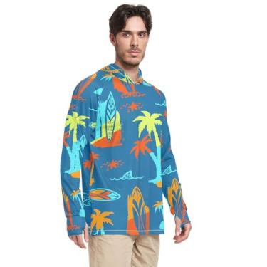 Imagem de Moletom masculino com proteção solar de manga comprida tropical plam tree UPF 50 camiseta de vela rashguard para homens, Azul, GG