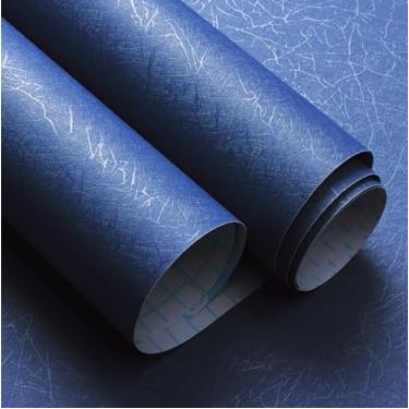 Imagem de Safiyya Papel de contato papel de parede de seda azul texturizado papel de parede removível papel de contato autoadesivo em relevo para armários e gavetas rolos de vinil 44 x 199 cm